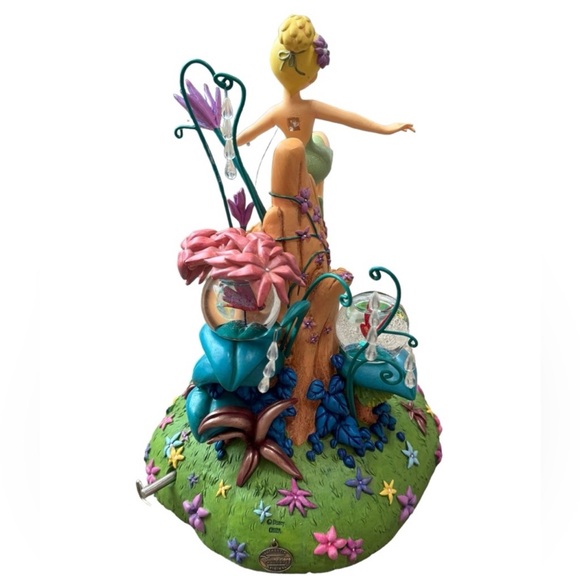 Disney Snow Globe Tinkerbell Flowers Fireflies Tree Wind Up Musical Figurine - Picture 2 of 7